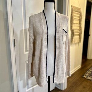 J.Crew knit cardigan, NWT. Cream with navy trim. Sz. XS